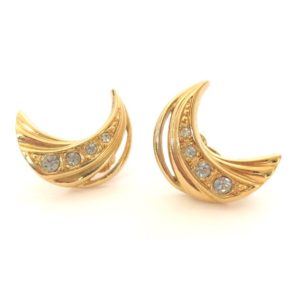 Vintage Crescent Moon Clip On Earrings Gold Tone - Picture 1 of 6
